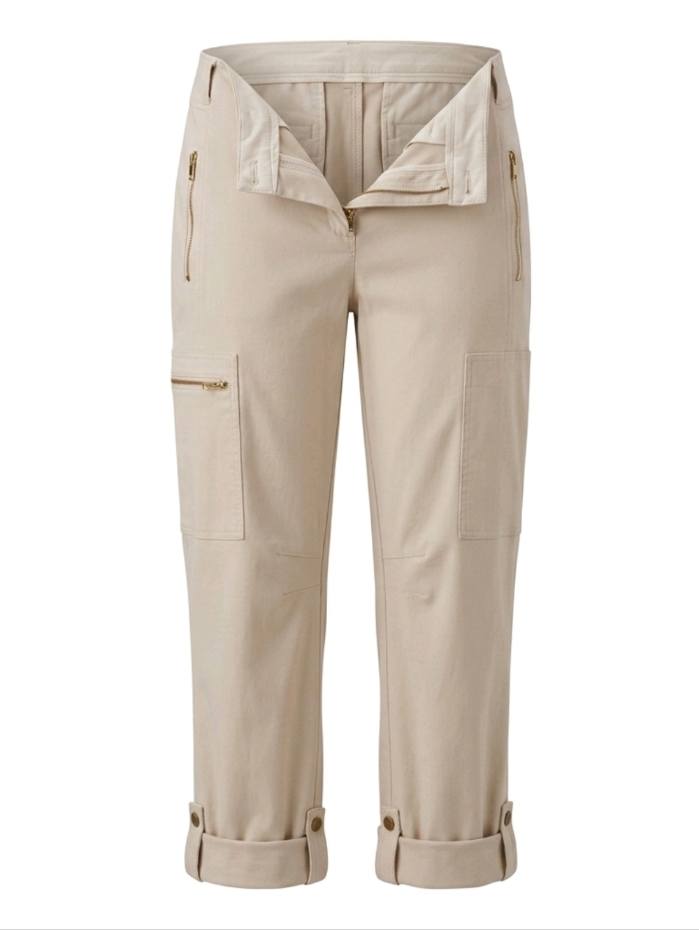 Chico's SZ 1/M/8 Beige Convertable Casual Pants Flat Front Zip Pockets